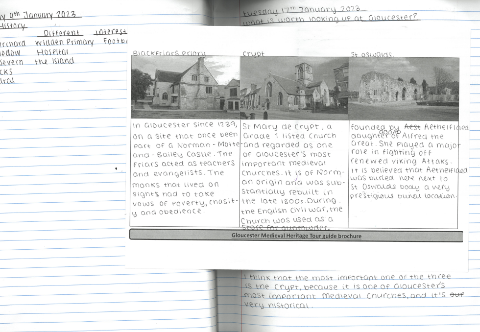 Example of a pupil's work from a Gloucester secondary school